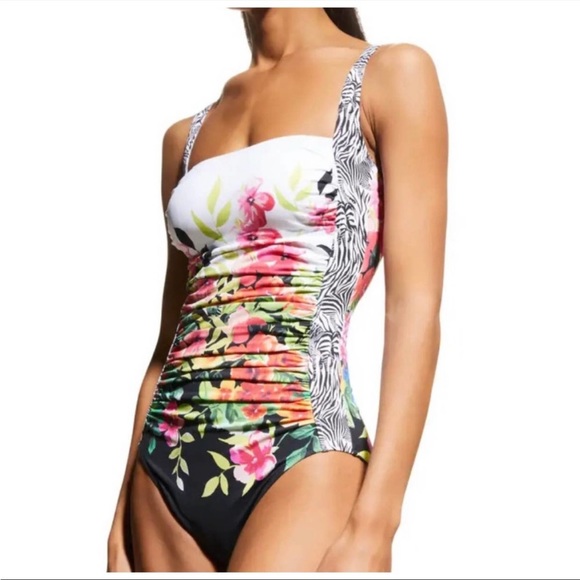Johnny Was Fay Floral Ruched One Piece Swimsuit - Picture 2 of 16